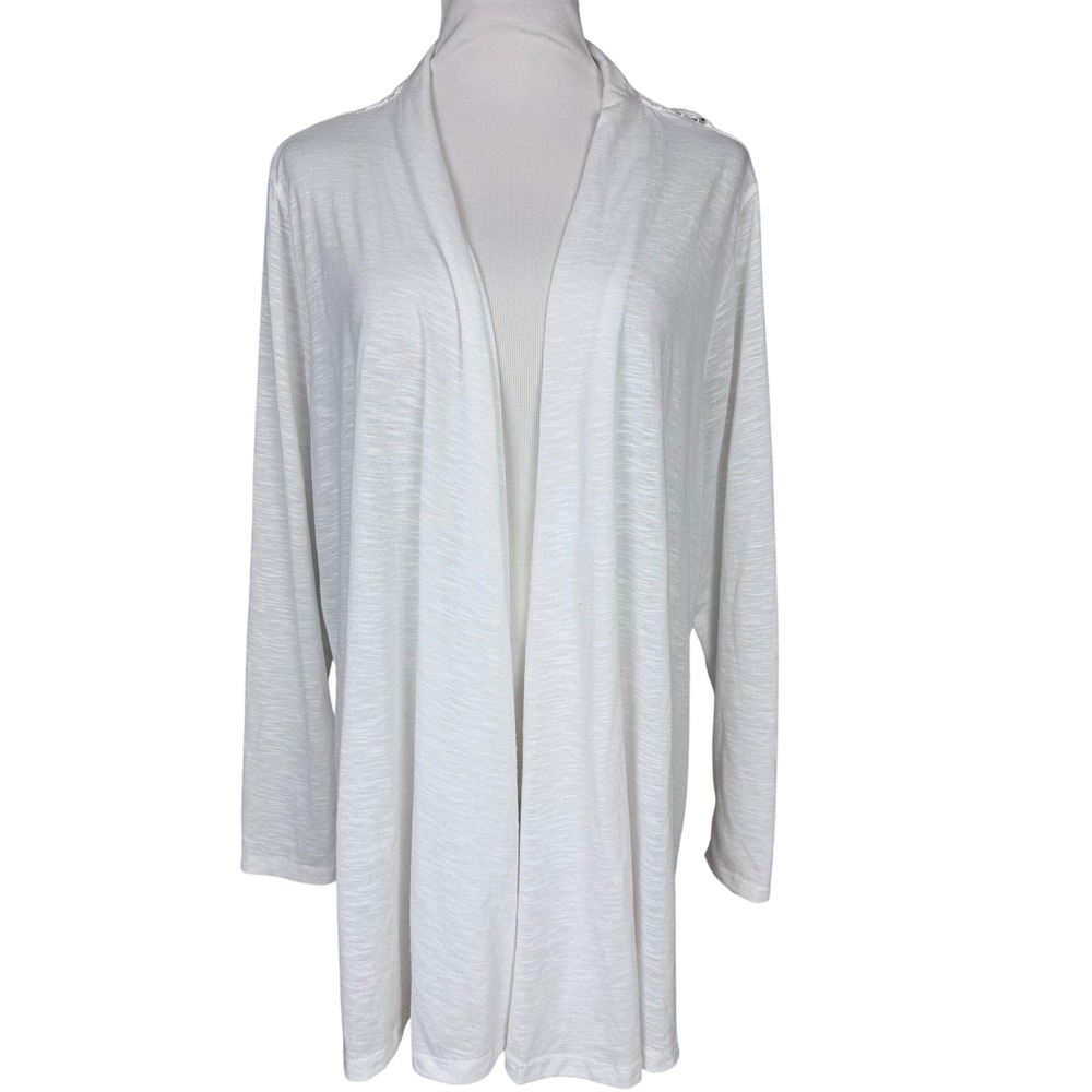 Lane Bryant‎ White Slub Knit Crochet Lace Back Open Front Cardigan 22/24